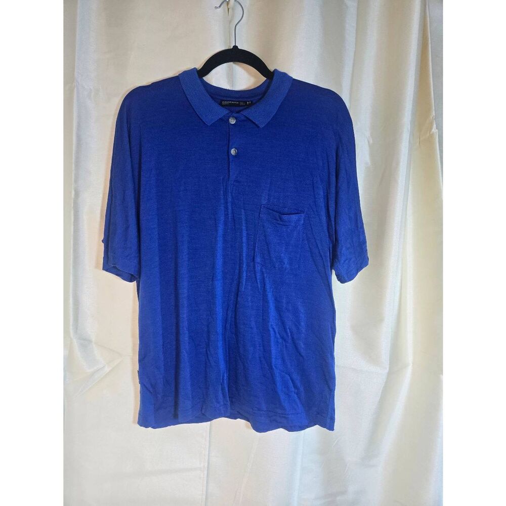 ICEBREAKER Merino polo shirt men's medium blue lightweight wool blend